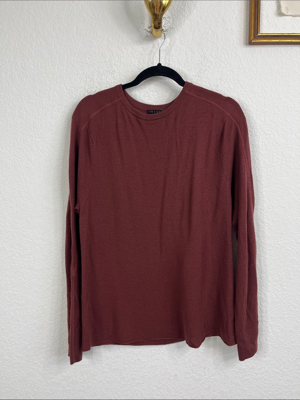 Theory Waffle Long Sleeve Thermal Rust Lightweight Sweater Pullover